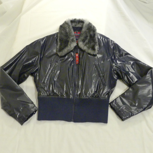 Womens Tommy Girl Vinyl Jacket Faux Fur Collar - Picture 1 of 6